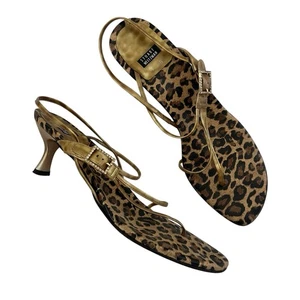 Stuart Weitzman Leopard print Gold sandals size 9 Y2K Mob Wife Animal Print - Picture 1 of 10