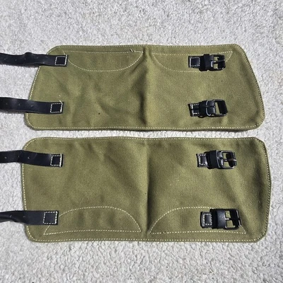 Canvas Leg Gaiters Olive Drab Adjustable Leather Straps Buckles Spats Pair Army - Image 1 of 4
