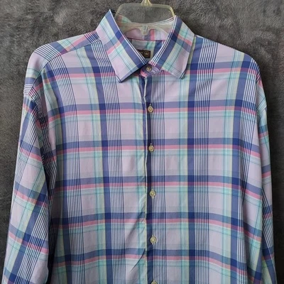 Peter Millar Shirt Men's Size Large Summer Comfort Button Down Plaid Stretch - Image 1 of 4