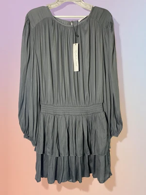 Nuevo con etiquetas Mini Vestido Semilla Mostaza Niveles Cintura Calada Gris Manga Larga Grande Foto 1 de 4