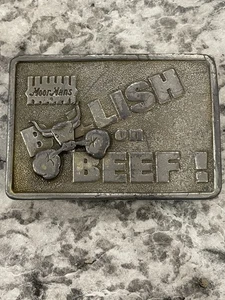 Fibbia per cintura vintage MoorMan's BULLISH ON BEEF 3-1/4" X 2-1/4" 1983 - Foto 1 di 7