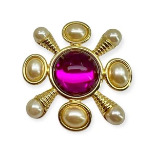 VTG KENNETH JAY LANE KJL RHINESTONE BROOCH PENDANT NECKLACE CHAIN MALTESE CROSS - Picture 1 of 20