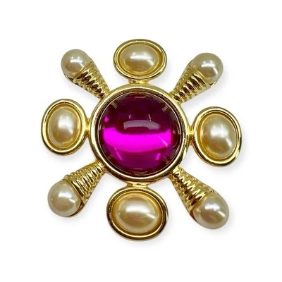 VTG KENNETH JAY LANE KJL RHINESTONE BROOCH PENDANT NECKLACE CHAIN MALTESE CROSS - Image 1 of 4