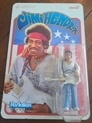 Figura de acción Jimi Hendrix ReAction 'Versión Festival' 2024 Super 7 sin perforar  Foto 1 de 4