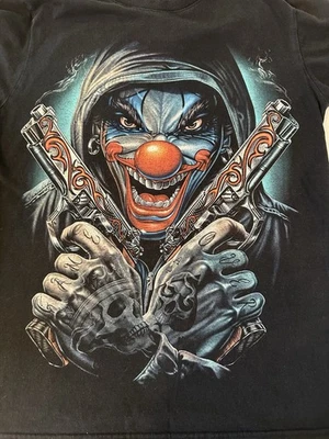 男式图形 T 恤小丑带枪 – 黑色 – 52(XL) 码 – 100% 棉 — 第 1/4 张图片