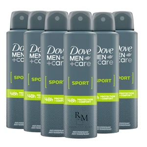 6 x 150ml DOVE Men+ Care SPORT Comfort Protection Anti-perspirant body Spray - Picture 1 of 3