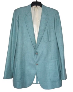 Vintage Lanvin Paris Blazer 46/48L Aqua Hopsack Metal Logo Button Patch Pocket - Picture 1 of 8