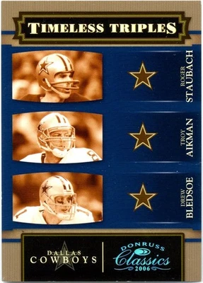 STAUBACH AIKMAN BLEDSOE 2006 DONRUSS CLÁSICO AZUL ATEMPORAL TRIPLE JERSEY # 8/25 Foto 1 de 2