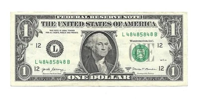 Fancy Serial Number US $1 Note REPEATER Series 2017 A 48485848 - Image 1 of 2