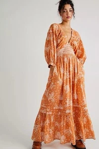 Free People Dress Golden Hour Maxi Dress In Sand Sable Size Large RRP £158 NEW - Picture 1 of 8