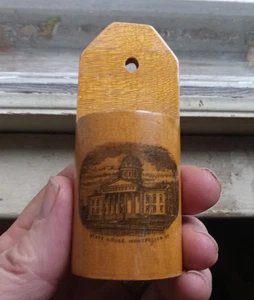STATE HOUSE MONTPELIER,VT ANTIQUE WOOD SOUVENIR WALL MOUNT MATCH HOLDER - Picture 1 of 6
