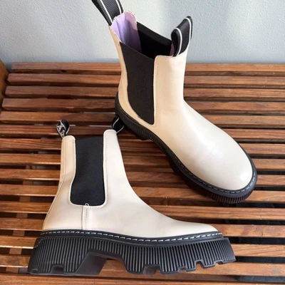 LÄST LAST Trixy Cuero Chelsea Suela Gruesa Pull On Botas 37 EE. UU. 6,5 Crudo Foto 1 de 4