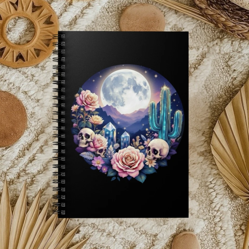Moonlit Desert Skull Roses Notebook | Spiral Ruled Journal - Image 1 of 1