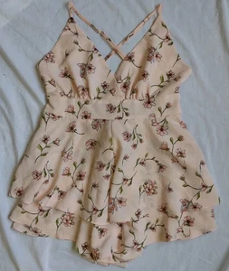 Forever 21 Floral Romper Pink Flowy Ruffle Fairycore Cottagecore Women's Large - Picture 1 of 10
