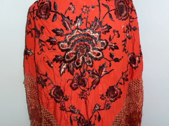 Antique Piano Shawl-Table Topper 1920s 1930s Red Black Embroidery Wedding WOW! - Image 1 of 4