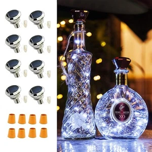 Solar Wine Bottle Lights with Cork 8 Pack 20 LEDs Fairy Lights String Silver ... - Picture 1 of 7