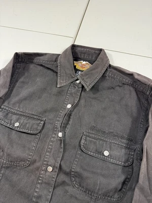 Винтажная женская рубашка Harley Davidson на пуговицах гараж механик джинсовая ткань гранж эмо - Изображение 1 из 4