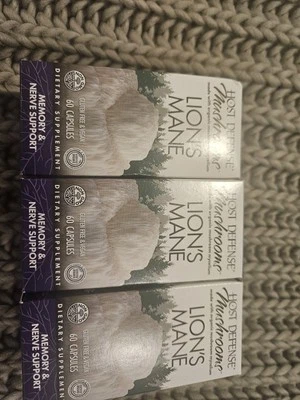 Lote de 3 Host Defense Lion's Mane Mshroom 60x3 180 cápsulas validade 2/27 70% de desconto! - Imagem 1 de 2