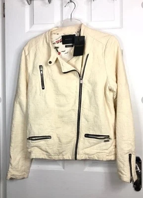 Nueva chaqueta de motociclista Maison Scotch amarilla crema texturizada talla 12 (3) Foto 1 de 4