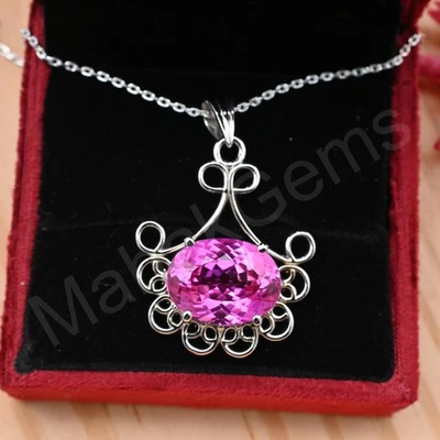 Colgante de zafiro rosa natural 44,50 quilates - Piedra preciosa certificada, en plata maciza 925 Foto 1 de 4