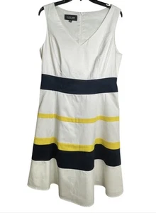 Black Label by Evan-Picone Damen Fit & Flare Kleid Größe 12 weiß blau gestreift - Bild 1 von 2
