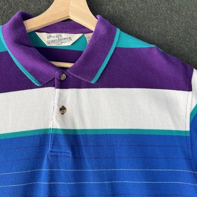 Camisa Polo Vintage Sears Roebuck Para Hombre Grande Atrevida Rayas Púrpura Azul Algodón Años 90 Foto 1 de 4