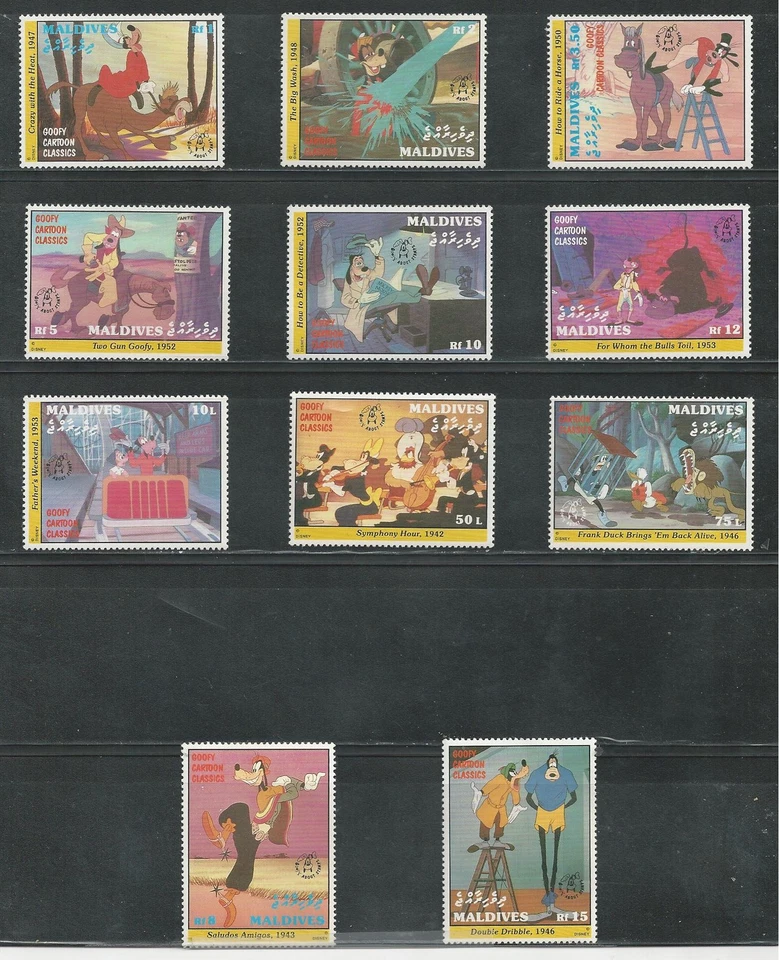 Clásicos de dibujos animados Goofy de Maldivas # 1789-1800, MNH DISNEY Foto 1 de 1