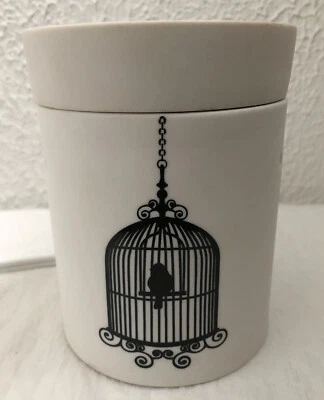 Jaula para pájaros SCENTSY calentador de cera de cerámica pinzón bombilla blanca y negra retirada incluida Foto 1 de 4