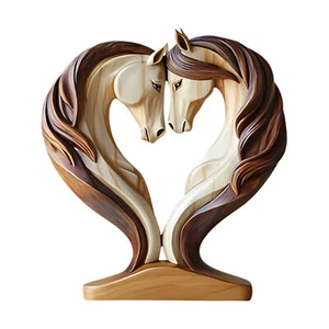 Herzförmige liebevolle Pferde Tisch Skulptur Holzpferde Figur Geschenk - Bild 1 von 12