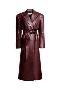 Magda Butrym X H&M - WOMEN'S BURGUNDY TIE BELT LEATHER COAT - XXL - NEW HM NWT - Bild 1 von 1