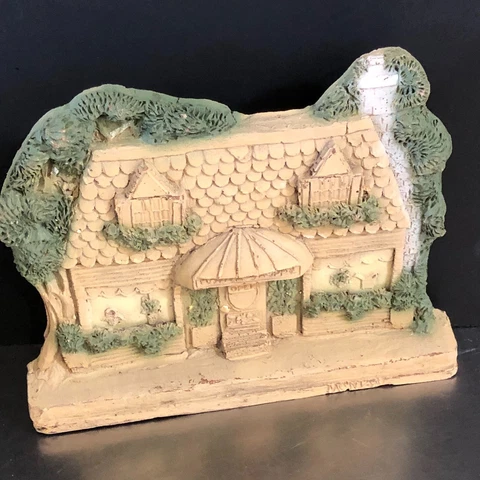 VTG Cottage House Wall Plaque Flower Shop 3D Wood Resin Artist Signed Wall Decor Cover