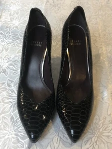 Stuart Weitzman black Size 10 Genuine Leather Snakeskin Pointed Toe heels - Picture 1 of 9
