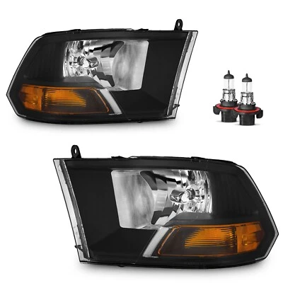Pair Headlights Black For 2009-2012 Dodge Ram 1500 2500 3500 w/ Bulbs Foto 1 de 4