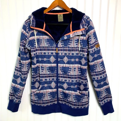 Roxy Jacket Womens Small Blue Frost Print Sherpa Lined Hoodie Zip Up Snowboard - Image 1 of 4