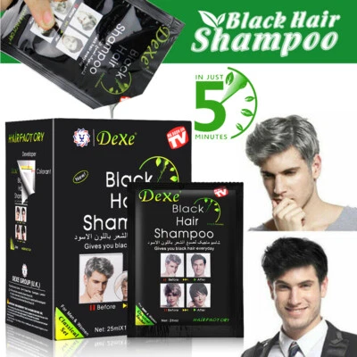Champú para cabello instantáneo temporal 10 piezas Dexe negro tinte para cabello mantenimiento para hombres mujeres Foto 1 de 4