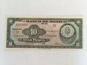 10 PESO MEXICO BANKNOTE 1963 TEHUANA SERIE AIK MEXICO - Picture 1 of 2