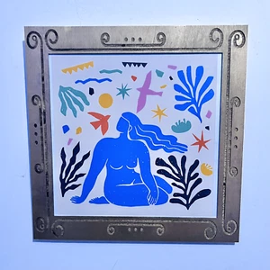 painting on wood with engraved cut frame gold 38x38 - Picture 1 of 1
