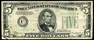 FR. 1955-C* 1934 $5 *STAR* FRN FEDERAL RESERVE NOTE PHILADELPHIA, PA - Picture 1 of 2