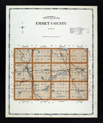 1904 Huebinger Iowa Map Emmet County Estherville Swan Lake Wallingford IA - Image 1 of 4