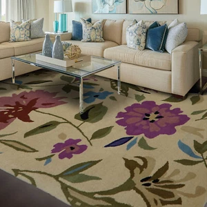 5'x8' Beige Hand Tufted Arts & Crafts/Mission Floral Wool Area Rug - Picture 1 of 8
