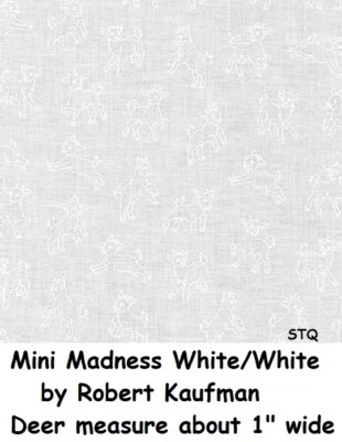 Mini Madness Deer tela de edredón de algodón Kaufman POR Navidad Blanco sobre Blanco Foto 1 de 4