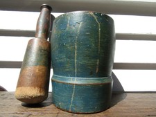 New ListingAntique 19thC Mortar Pestle Orig. Blue Paint Aafa Primitive Apothecary Folk Art