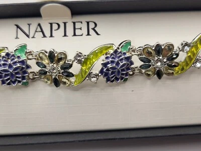 Pulsera Napier Flor Esmalte Verde Púrpura En Caja Nuevo Antiguo Stock Foto 1 de 4