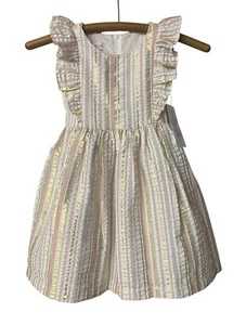 Bonnie Jean Striped Seersucker Pinafore Party Dress Girls Size 5 Pink Gold New - Picture 1 of 12