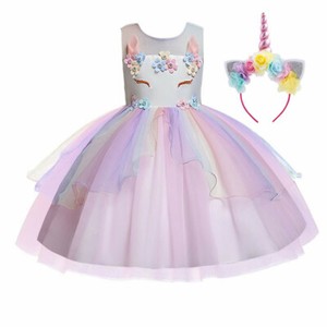 2021 Girls Unicorn Dress Party Costume Birthday Outfit w/ Rainbow Headband Kids 