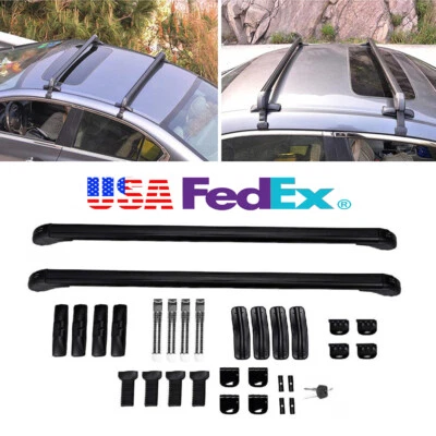 2Pcs 45" Car Roof Rack Side Rails Bars Luggage Carrier Kits + Lock Universal USA - Image 1 of 4
