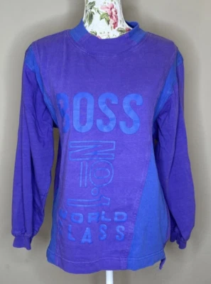Boss Streetwear Sweatshirt VTG Mens Sz S Purple Colorblock World Class Design - Image 1 of 4