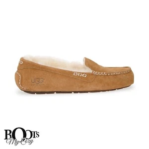 UGG ANSLEY WIDE CHESTNUT SUEDE SHEEPSKIN SLIPPERS WOMEN'S SHOES SIZE US 10 NEW - Picture 1 of 6