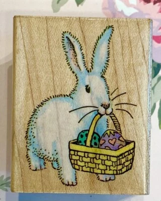 NEW! BUNNY BASKET 1988 bunnies hearts stars hunt basket christ risen jesus rare - Image 1 of 2