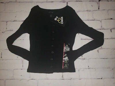 NWT Art Class Girls Size XS 4/5 Long-Sleeve Ribbed Button-Up Black Blouse Shirt - Image 1 of 2